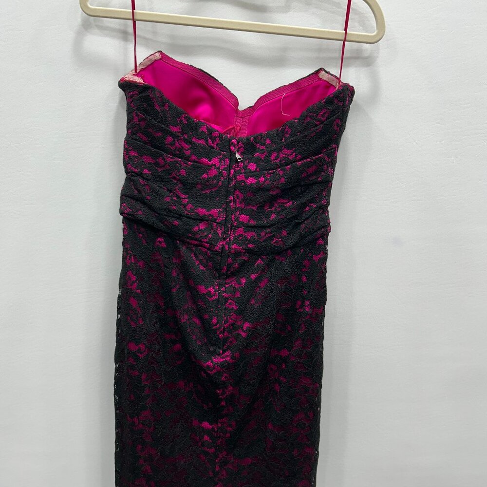 Dolce & Gabbana Black Magenta Lace‎ Ruched Sweetheart Neck Cocktail Dress Size 8 - Picture 8 of 14